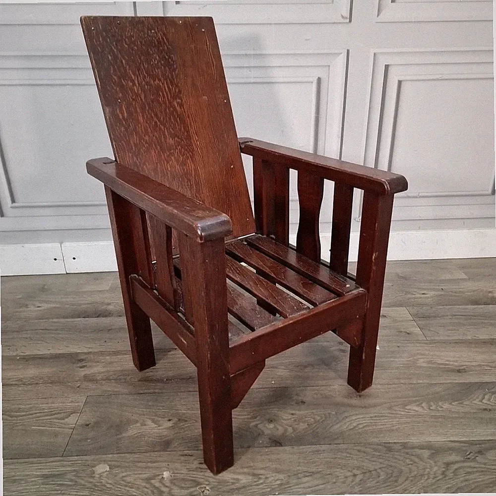 Antique Childs Oak Chair - Slatted Seat - Arts and Crafts Mission Style Vintage