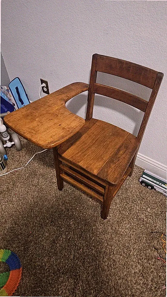 Antique Wood School Chair Mission Style Oak