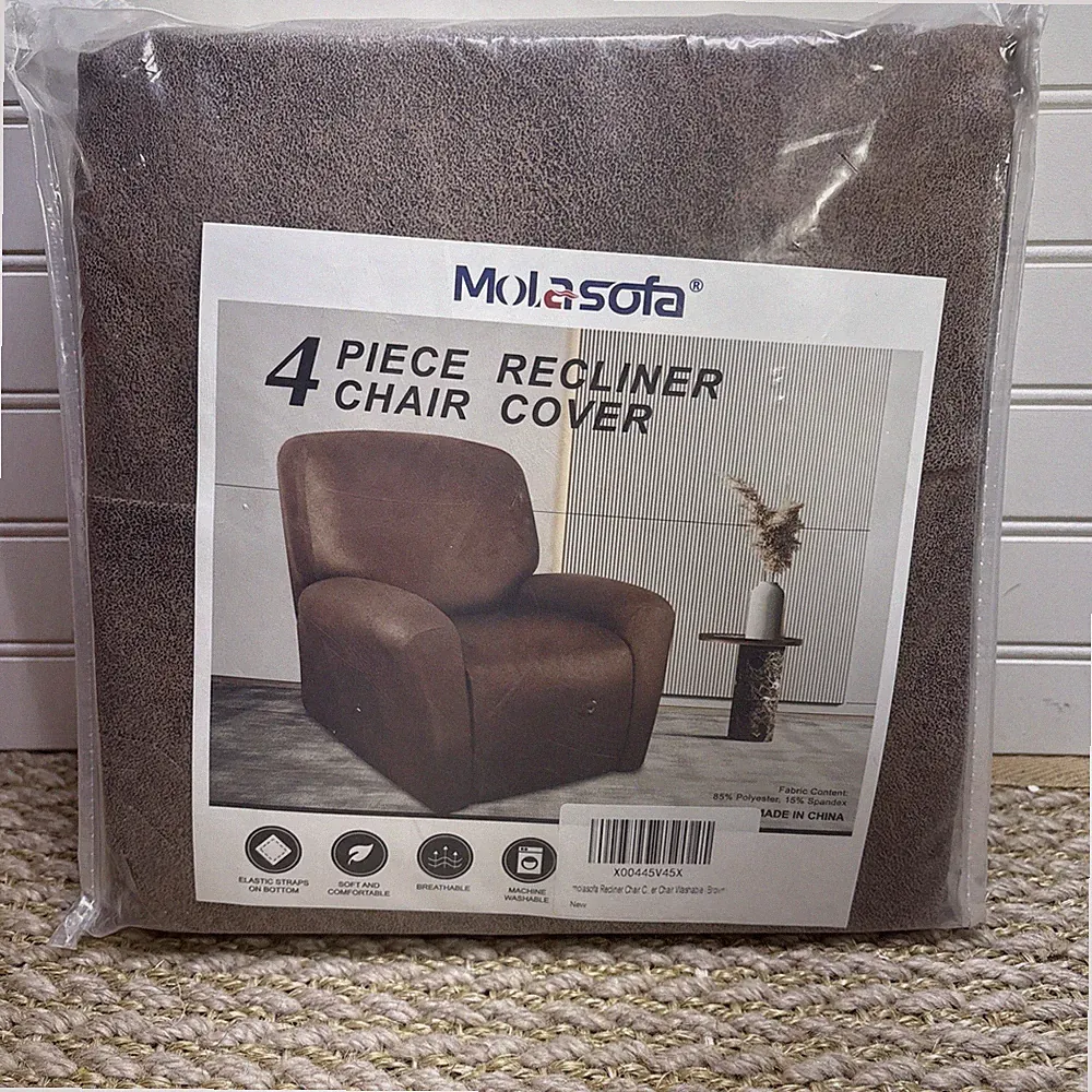 Brown Fabric Recliner Chair Cover- For Large Recliner Chair. Cover 4pcs Brown
