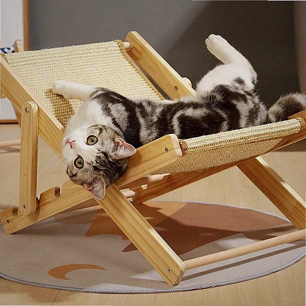 CAT LOUNGE CHAIR WOOD SWING SISAL HAMMOCK BED SCRATCHER CAT DOG PUPPY KITTEN