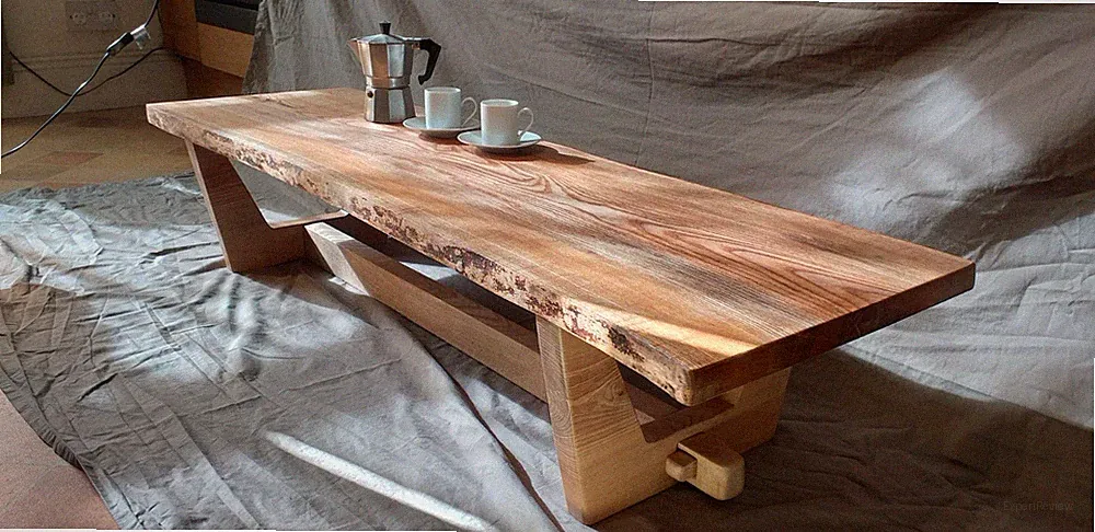 Japandi Il Olive Ash Live Edge Solid Wood Low Coffee Table Handmade