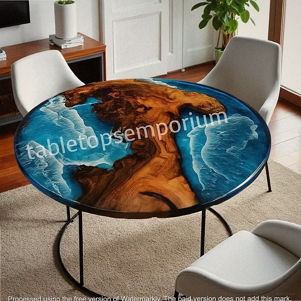 Ocean Waves Round Dining Tabletop – Handmade Epoxy Resin Wood Table & Home...