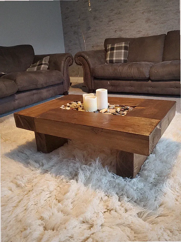 Rustic handmade solid wood sleeper coffee table