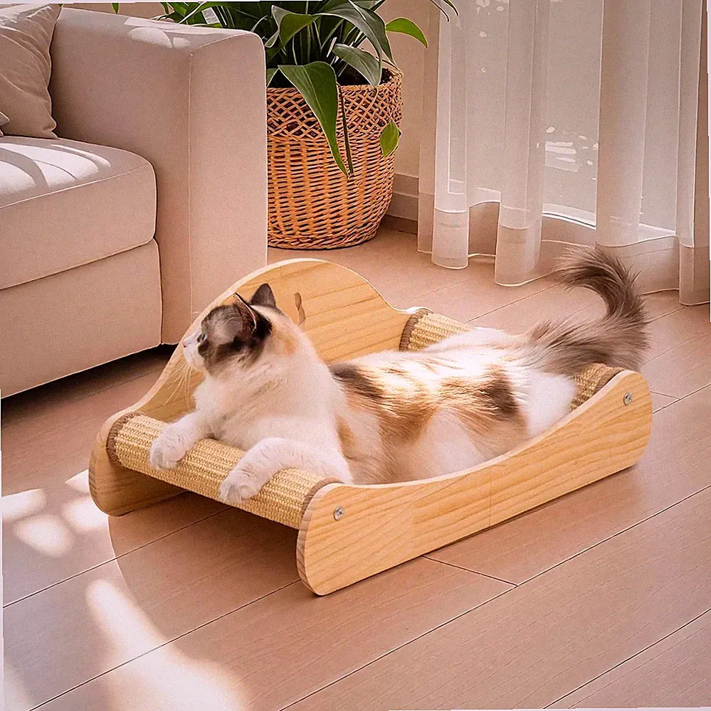 Sisal Cat Scratcher Bed Solid Wood Scratch Lounger Chair Couch Large Cats