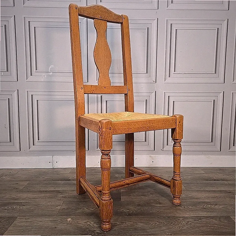 Vintage Rush Dining Chair - Single Solid Oak Wooden Arts & Crafts Style Seat
