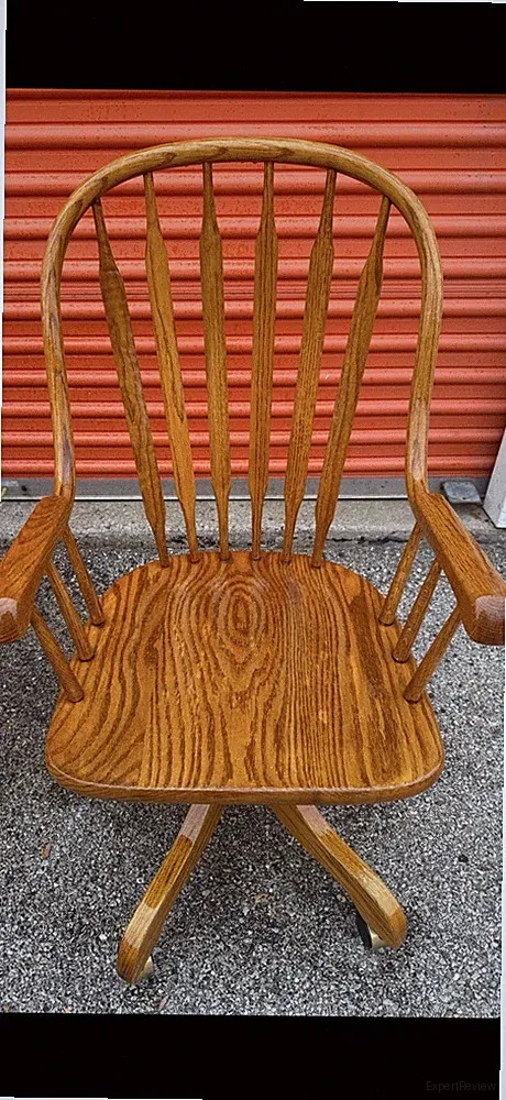 Vintage Solid Tiger Oak Windsor-style swivel armchair
